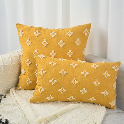 20''x20'' tufted floral 100% cotton throw pillow | 7 colors textured daisy stitch design | boho chic couch & bedroom accent | insert included