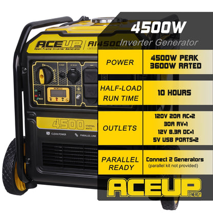 Aceup Energy 4500 Watt Gas Powered Generator, Inverter Portable Generator 223cc